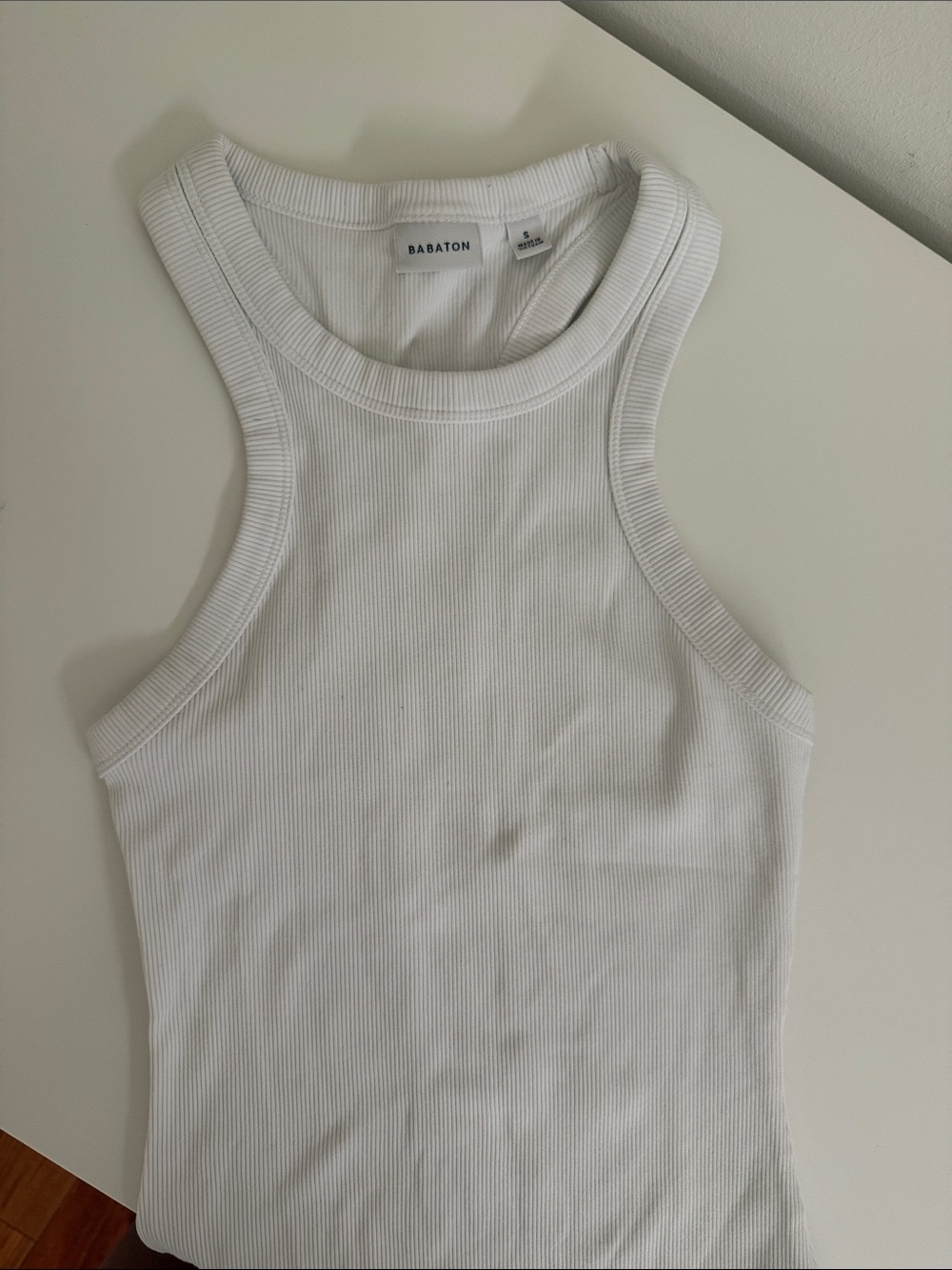 Aritzia Babaton White Ribbed Racerback Tank